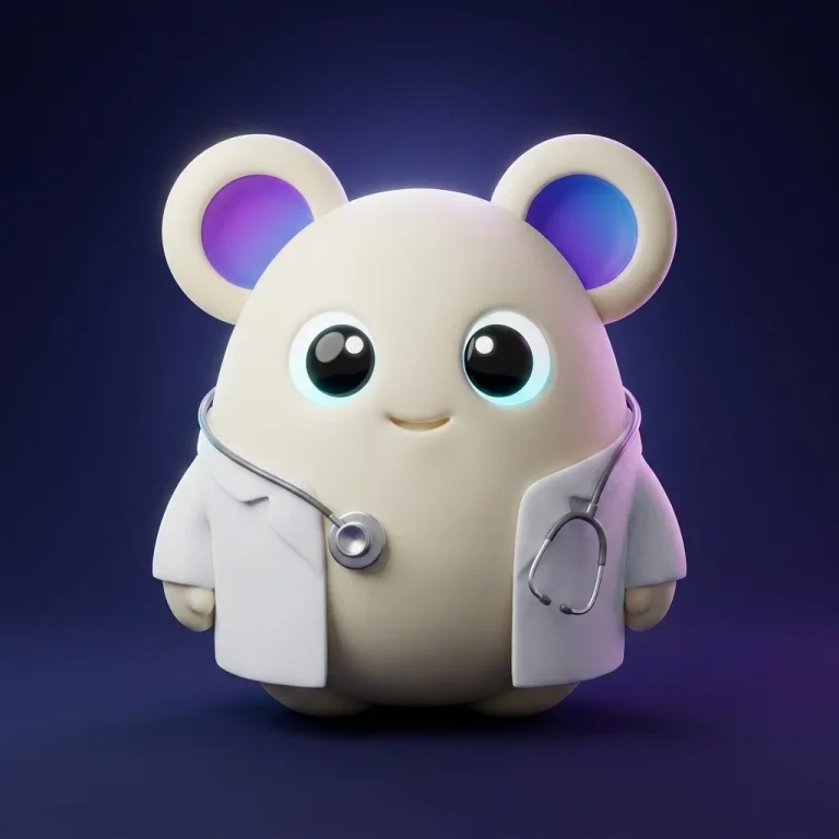 Vito as a dental receptionist with stethoscope and white coat